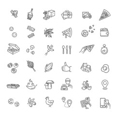 Italian traditional pizza vector outline icons set. Ingredients