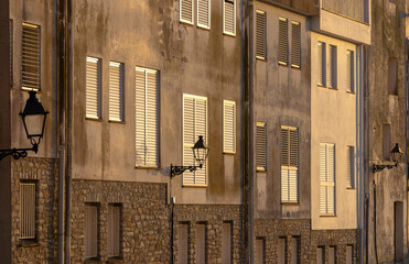 facade of a house in the catalan village of begur on the costa brava at sunset