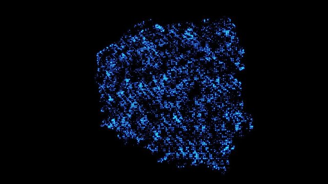 A map of the Poland country consisting of stars of shimmering blue particles on a black background.