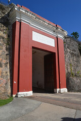 Entrance door to Puerta de San Juan, San Juan, Puerto Rico - obrazy, fototapety, plakaty