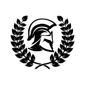 Spartan helmet with laurel wreath. Design element for logo, emblem, sign, poster, t shirt. Vector illustration