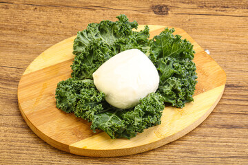 Soft mozzarella cheese over board