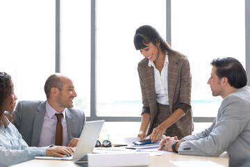 young businesswoman seminar or meeting and presentation about work project in conference room