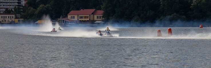 sport. motor boat races. speed, water sports. competition on the water on a sunny day