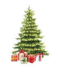 Watercolor christmas tree, Decorative Christmas ornament, art illustration painted with watercolors isolated on white background