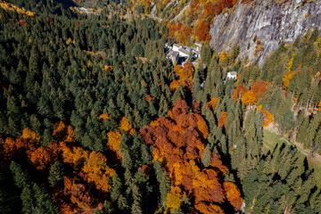 Bagni di Masino in Val Masino, Italy, autumn aerial view