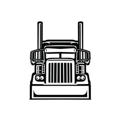 Perfect vector for trucking and freight related industry. Truck vector front view isolated illustration. Monochrome semi truck freight silhouette vector in white background