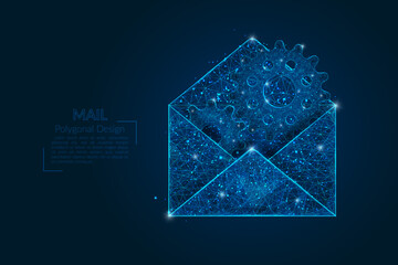 Abstract isolated image of a letter, mail or message interaction, business, connection. Polygonal illustration looks like stars in the blask night sky in spase or flying glass shards. Digital design - obrazy, fototapety, plakaty