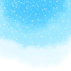Christmas snow. Winter blue sky with heavy snowfall. Watercolor texture. Vector illustration