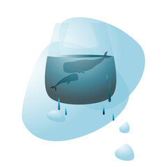 Whale with a cub in a plastic bag. The problem of pollution of the environment and the ocean, the suffering of marine animals from waste. Zero West