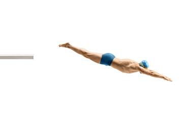 Male swimmer jumping from a starting block