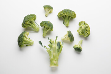 Broccoli vegetables on a white background. Asparagus cabbage.