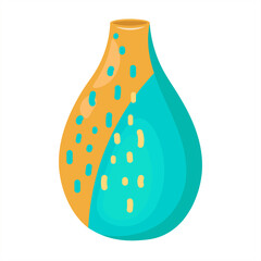 Single floor vase with decorative yellow-blue. Interior ceramics Boho with an abstract pattern. Isolated flat vector close up. For printing, decorating web pages, decorating the design of postcards.