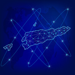 Global logistics network concept. Communications network map East Timor on the world background. Map of East Timor with nodes in polygonal style. EPS10. 