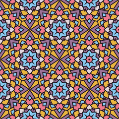 Vector seamless background. Endless colorful texture. Use for wallpaper, textile, book cover, clothes. In yellow and sky blue colors