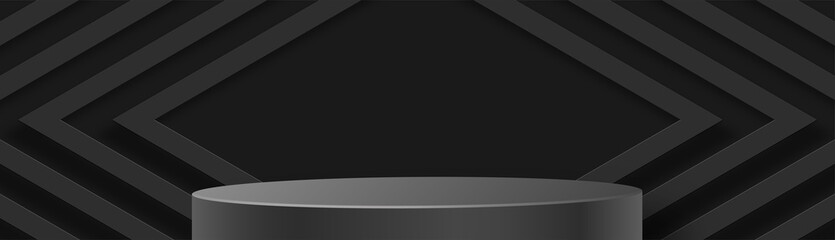 Round podium stage for Black Friday sale poster with black paper cut and craft style on color background for banner, poster or web site