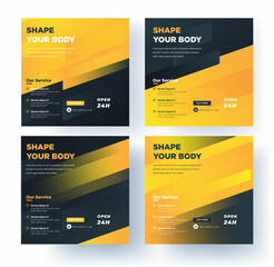 Gym fitness social media banner template with modern shapes premium vector premium vector