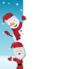 santa claus and snowman on holiday card with editable banner