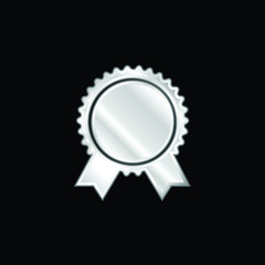 Award Badge Of Circular Shape With Ribbon Tails silver plated metallic icon