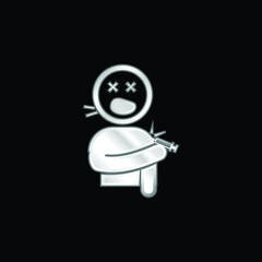 Boy Screaming Hurted With A Knife In His Shoulder silver plated metallic icon