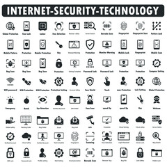 Internet, technology and Security Icon Set Black