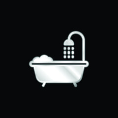 Bathtub silver plated metallic icon