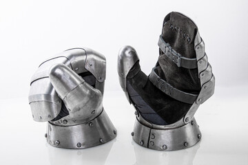 Steel metal gloves for hand protection. Iron steel ammunition, personal accessories for a knight:...