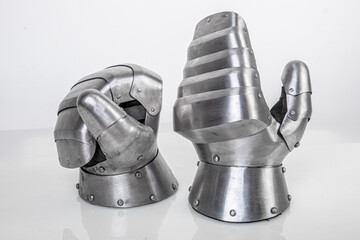 Steel metal gloves for hand protection. Iron steel ammunition, personal accessories for a knight:...