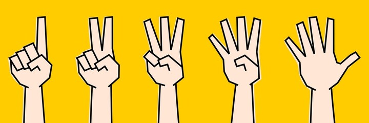 角張った手のでつくるハンドサイン　数の表現素材