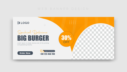 Food Web banner design for restaurant Business horizontal Menu and Facebook cover Vector Template