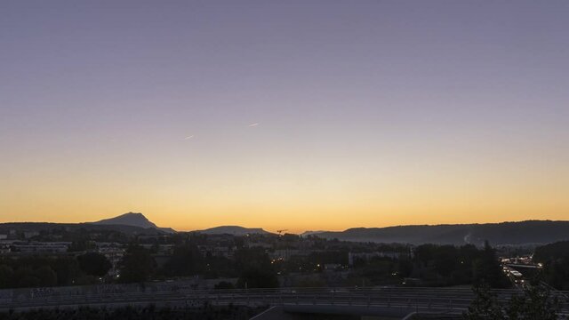 time lapse of Sainte Victoire mountain in the light of the rising sun in autumn