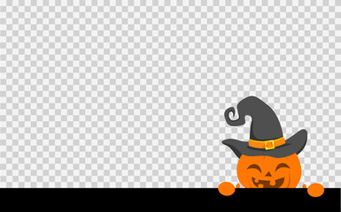 Happy halloween text with smile pumpkin face wear witch isolated on png or transparent background,template for poster, brochure, advertising, promotion,sale marketing vector