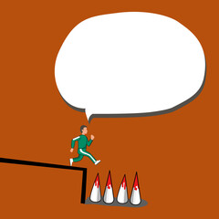 A Man runing into risk. Way to success. Obstacle on road. Risk management challenge. Success concept. Vector illustration in flat style.