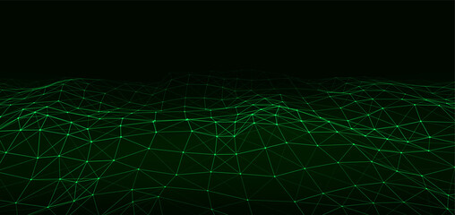Technological wave of points and lines on a green background. Technology background concept. Big data visualizations. Network connections. Vector illustration for website.