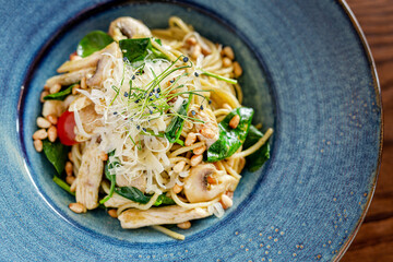 European rolls with rice and nori. composition of rolls: salmon, tuna, avocado, shrimp. Concept menu of summer cafe