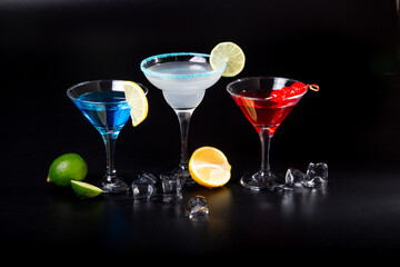 Aperitif is a refreshing cocktail of lemonade made from citrus slices. Soft drink with syrup and soda and ice cubes. Concept - summer thirst