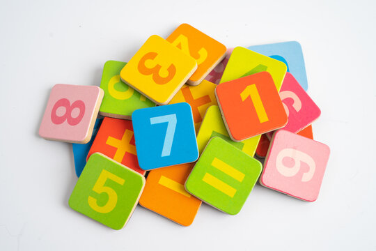 Math Number Colorful On White Background, Education Study Mathematics Learning Teach Concept.