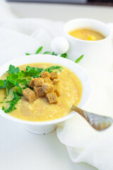bowl of soup with bread