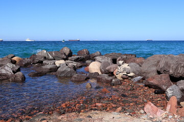Ocean view with rocks in the foreground