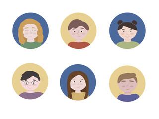 Set of six round icons with baby faces