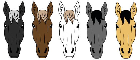 Horse Face / Head Front Clipart Set - Color
