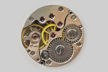 Macrophotograph of a mechanical watch movement, mechanism