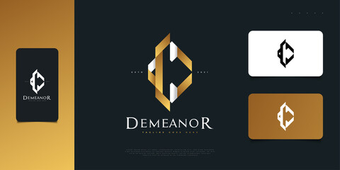 Abstract and Modern Letter D Logo Design in White and Gold. D Monogram Logo, Icon or Symbol