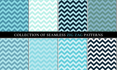 Blue Set of seamless zigzag chevron pattern