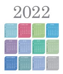 Modern vector of 2022 new year calendar sunday first. 