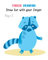 Fingerprint crafts for kids. Play art with funny animals. Book of 10 pages. Vector illustration.