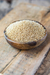 Chenopodium quinoa - Organic quinoa seeds in the wooden bowl