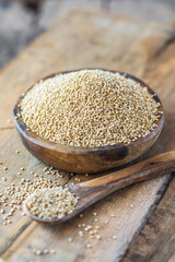 Chenopodium quinoa - Organic quinoa seeds in the wooden bowl