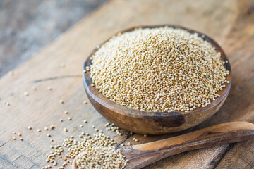 Chenopodium quinoa - Organic quinoa seeds in the wooden bowl