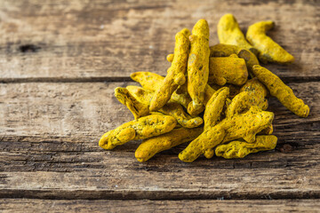high angle view of some turmeric roots, curcuma longa species